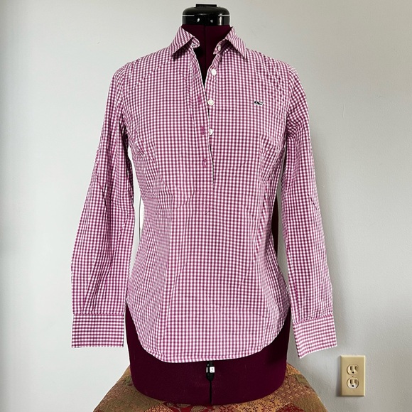 Vineyard Vines Purple Gingham Popover Button Shirt, Sz 00 - Picture 2 of 7